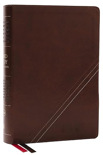NKJV, Word Study Reference Bible, Leathersoft, Brown, Red Letter, Comfort Print: 2,000 Keywords that Unlock the Meaning of the Bible [imitation_leather]