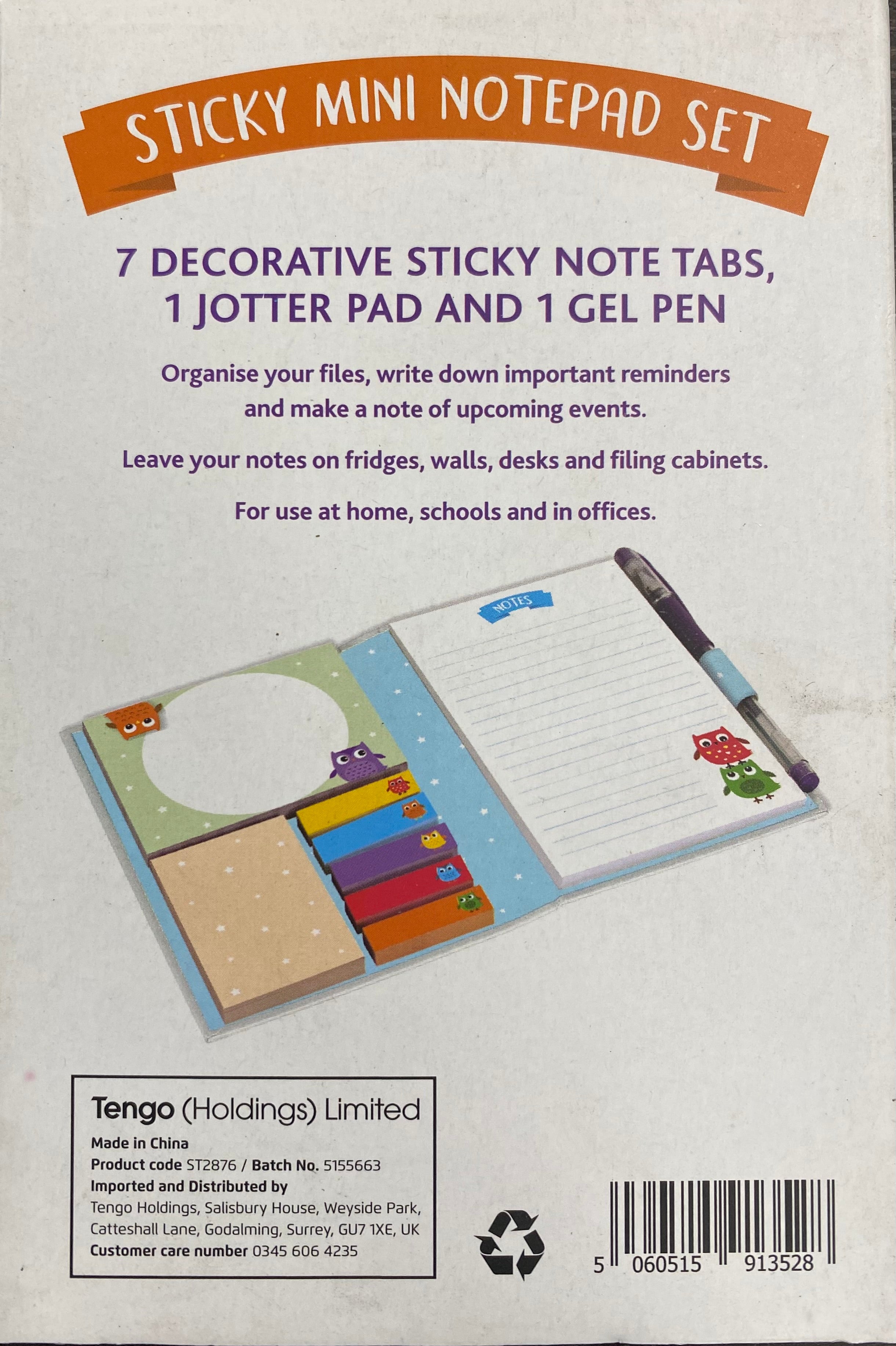 Owl Sticky Mini Notepad and Pen Set