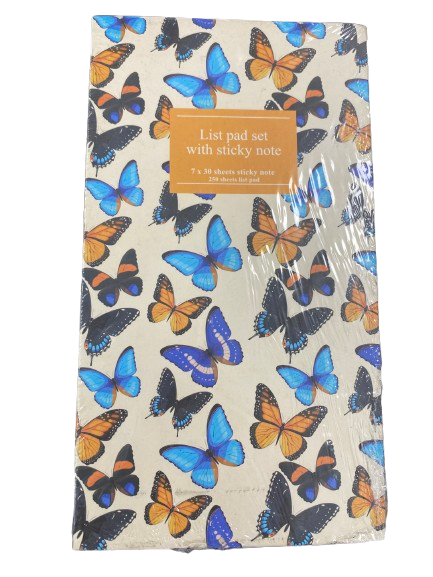 Butterfly List Pad with Sticky Notes (Blue/Orange)