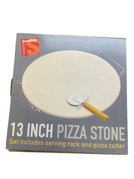 13 Inch Pizza Stone (set includes serving rack and pizza cutter)