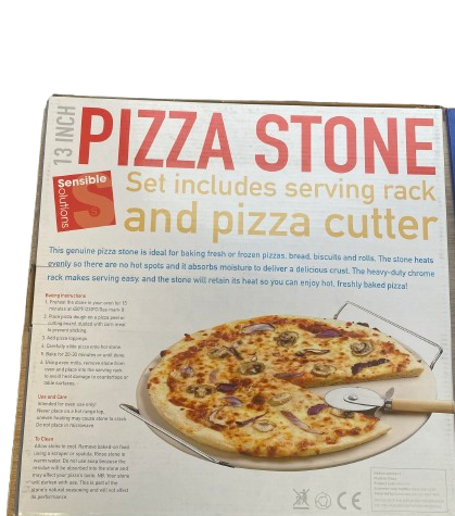 13 Inch Pizza Stone (set includes serving rack and pizza cutter)
