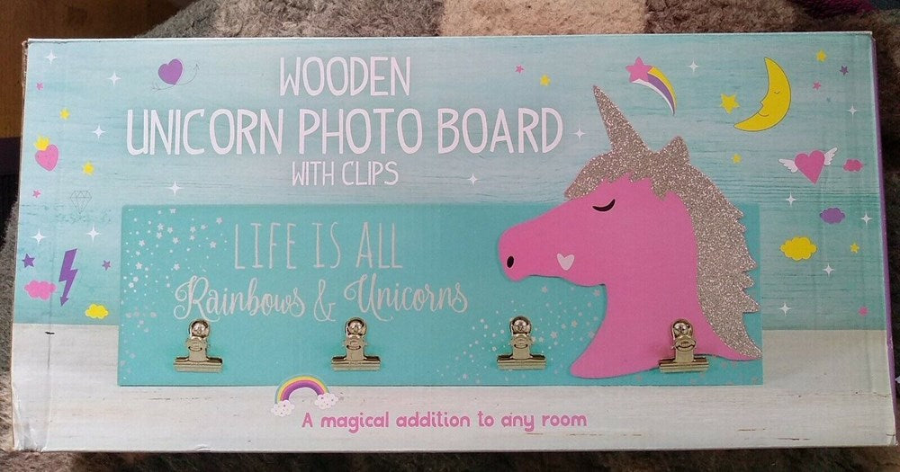 Wooden Unicorn Photo Board With Clips